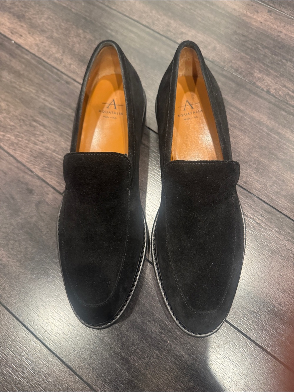 Aquatalia Kelsey Suede Black Slip-On Loafer - Picture 2 of 5